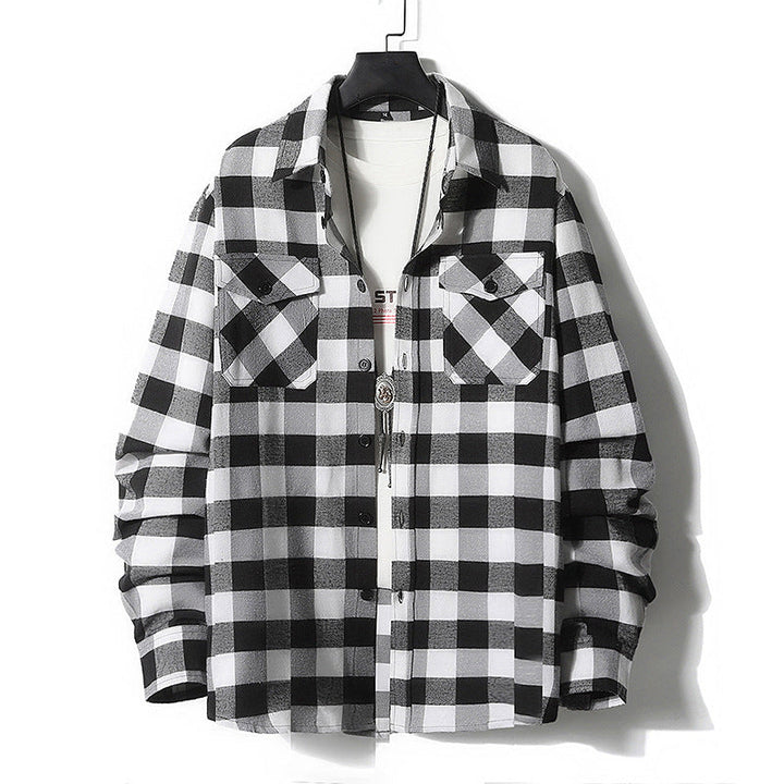 Herr Rutig Flannel Skjortjacka med Bröstfickor och Ledig Passform
