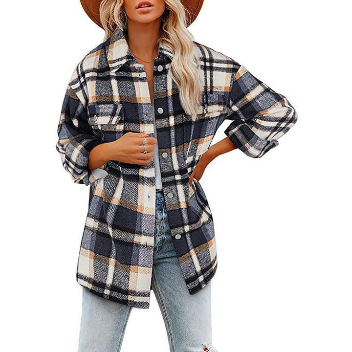 Dam Oversize Check Shirt jacka med bröstfickor och mjuk Flannel