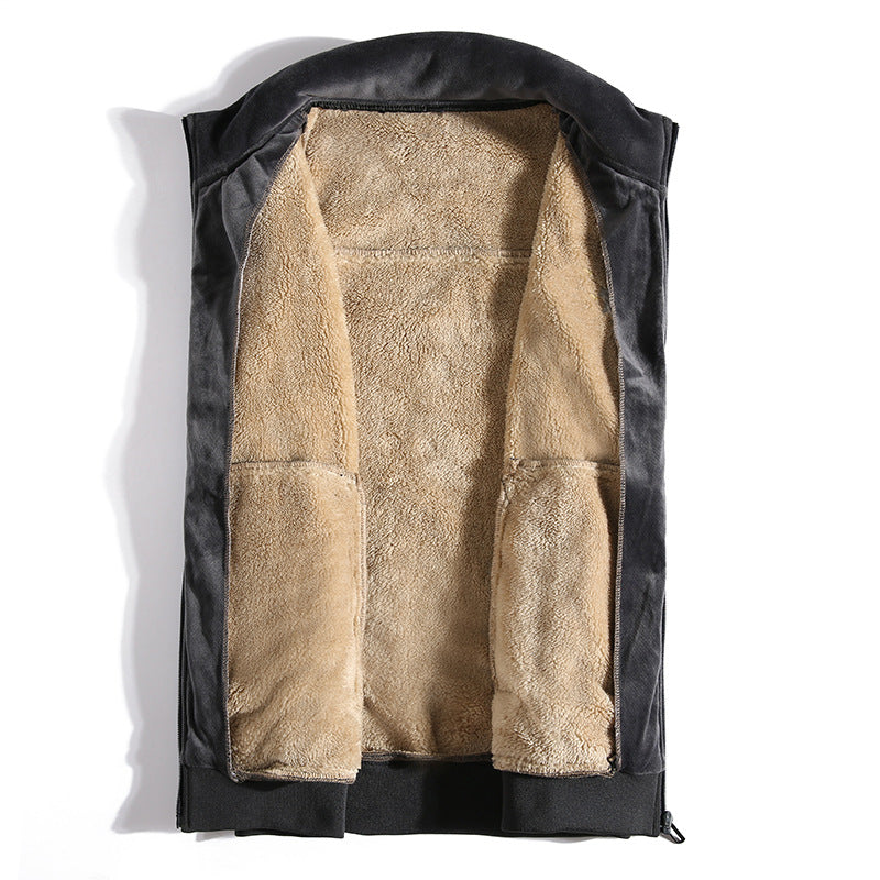 Herr Sleeveless Termisk Fleece Väst med Sherpa Foder och Standing Krage