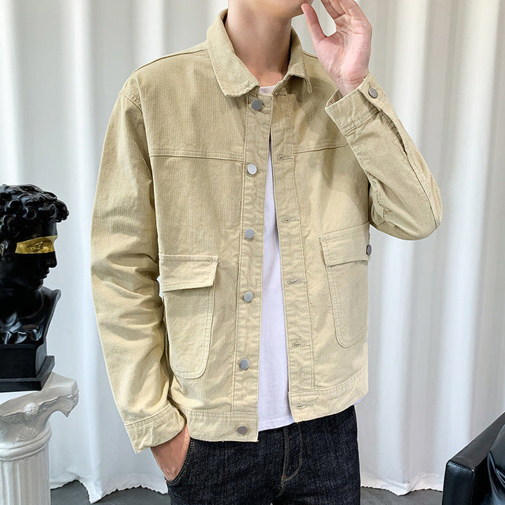Herr Manchester Jacka i Worker-Blouson Stil med Metal Knäppning och Utanpåfickor