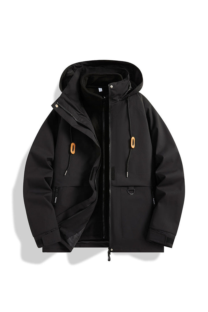Herr Multi-Layer Softshell Utilityjacka med Integrated Fleece Inre Jacka, Dragsko Huva och Multi-Functional Fickor