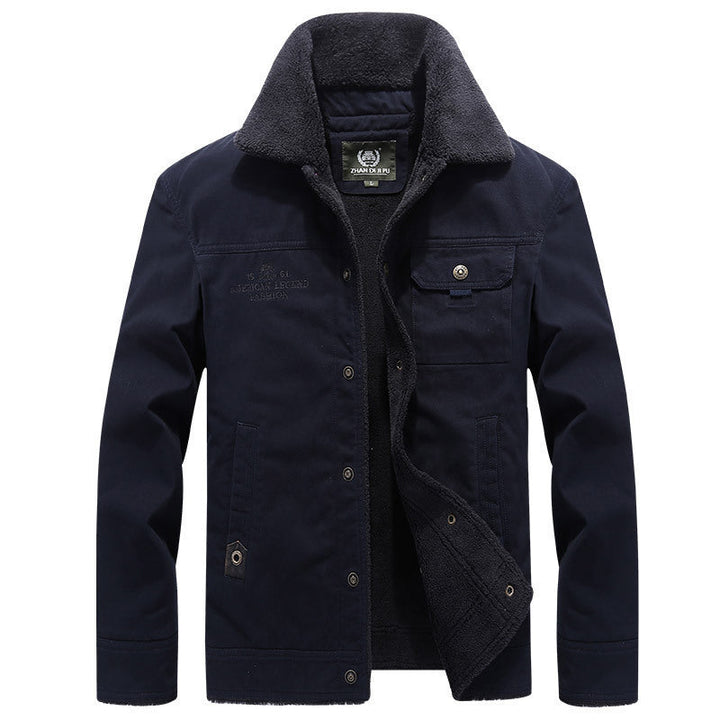 Herr Vintage-Inspired Canvas Worker Jacka med Full Teddyfoder, Bröst Patches och Multifunctional Fickor