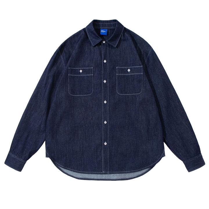 Unisex Oversized-Denim-Skjorta Jacka med Overlay Bröst Fickor