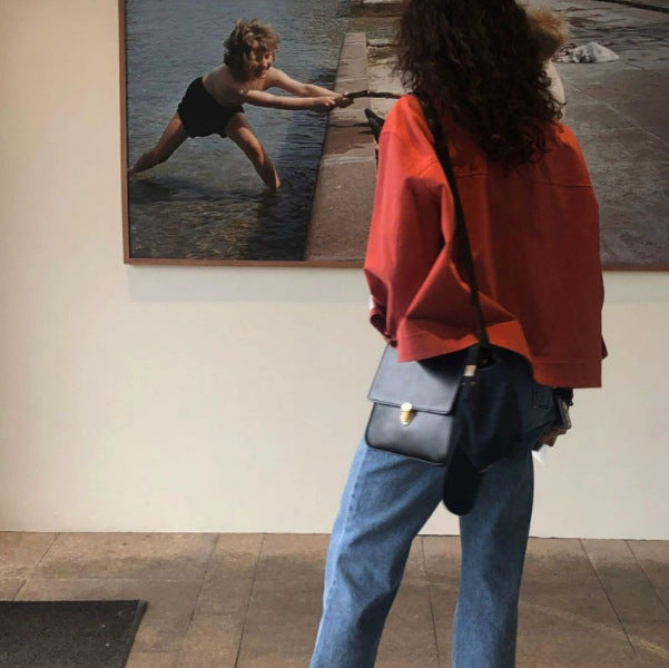 Dam kort skärning oversize Canvas jacka med kontrast foder och Cuffed ärmar