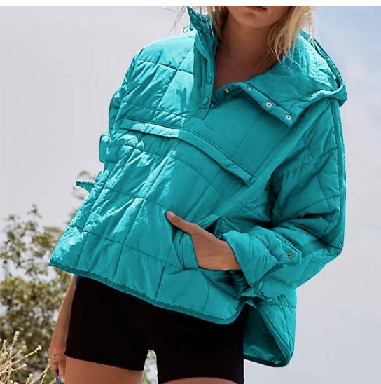 Dam Quiltad Fodrad Pull-Over Anorak med Huva