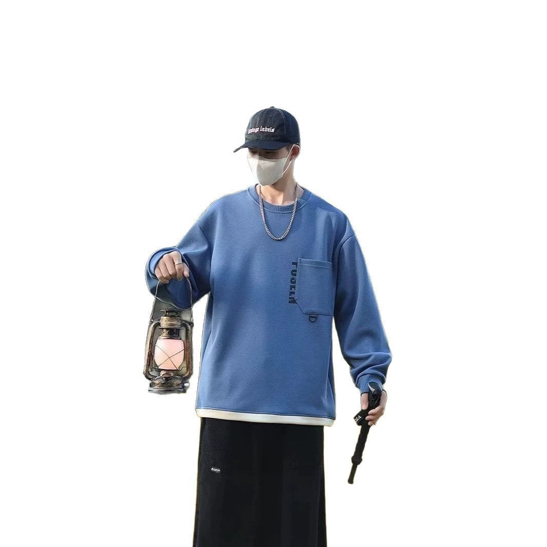 Herr Oversized Streetwear College-Tröja med Bröstficka och Ring Detail