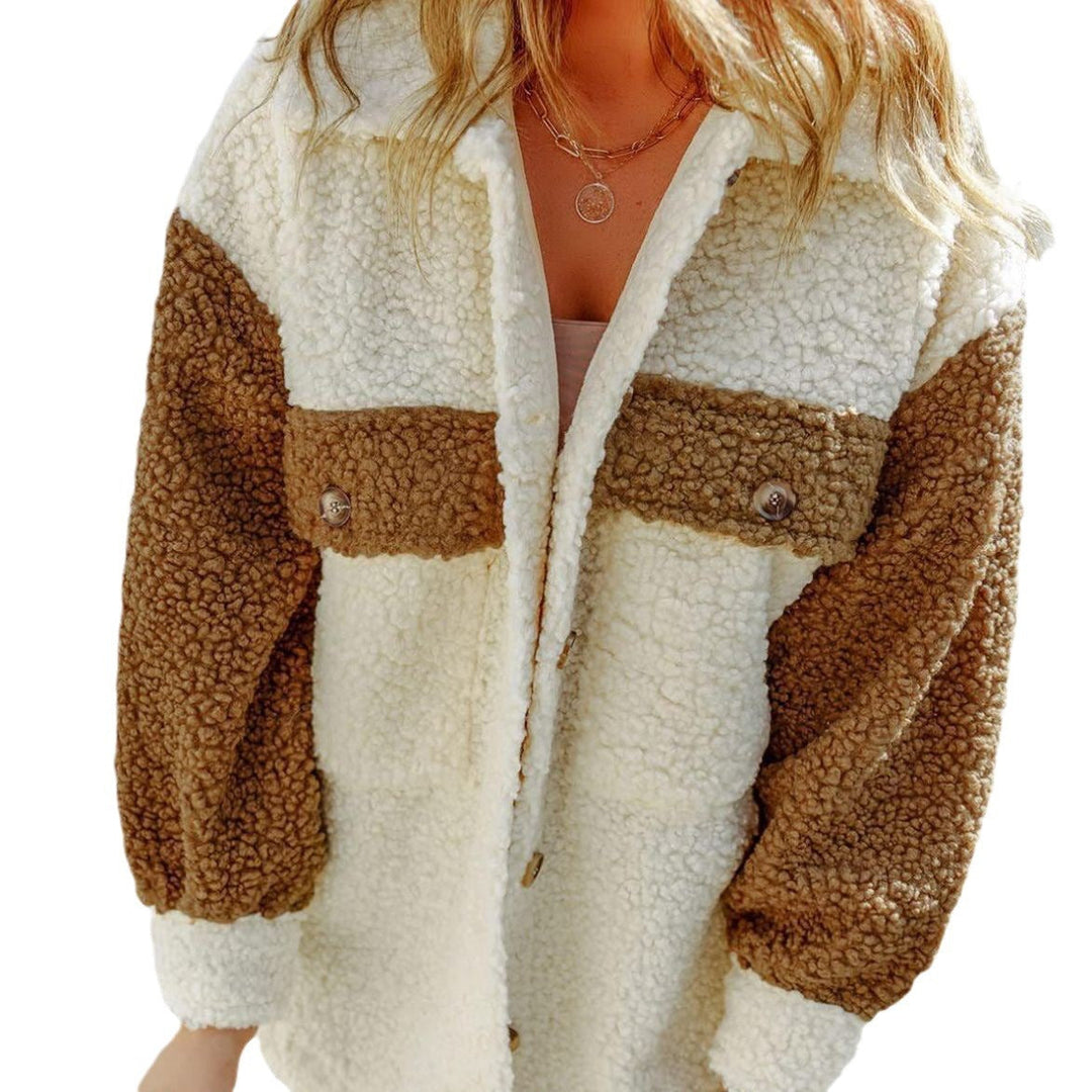 Dam oversized Teddy shirt jacka med kontrast stripes, applied bröstfickor och visible knäppning