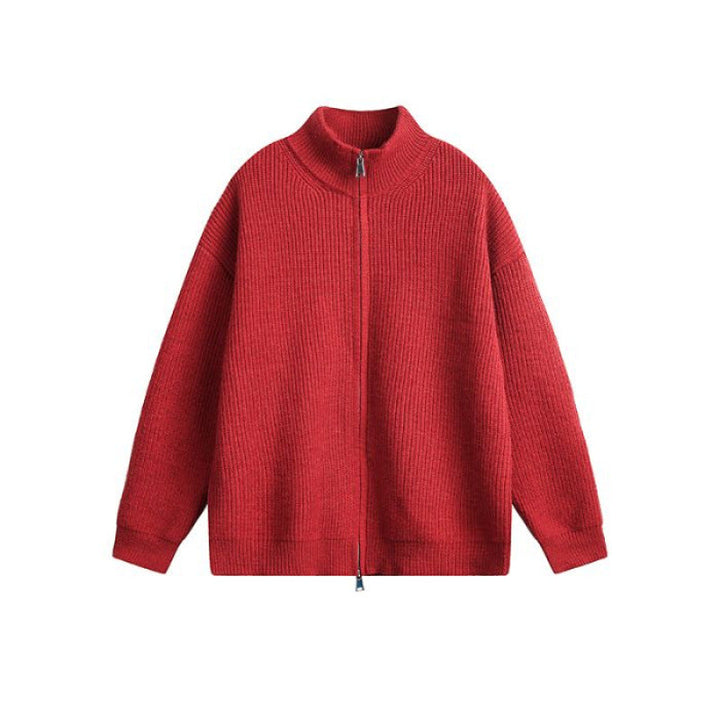 Unisex oversize Knit Zip jacka med ståkrage och Ribbed muddar