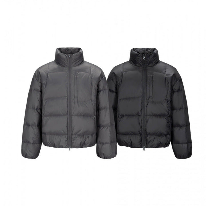 Herr short-cut compact packable pufferjacka med ståkrage och dold bröstficka