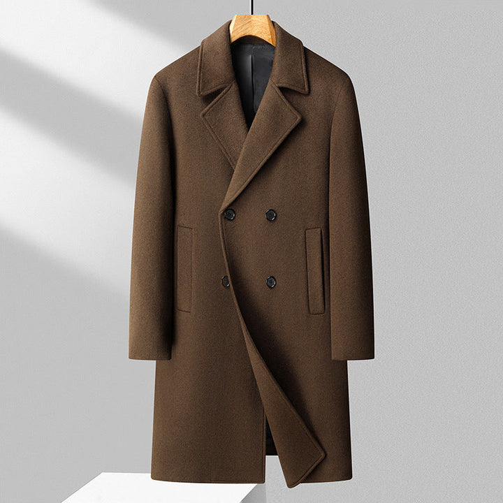 Herr Long Ull Blandning Overcoat i Minimalistisk Skärning med Notched Lapel och Dold Fickor