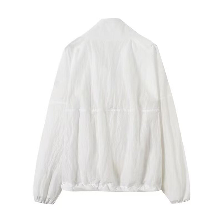 Dam lätt Boxy Windbreaker jacka med ståkrage, dold Snap knappslå, och Elastic fåll