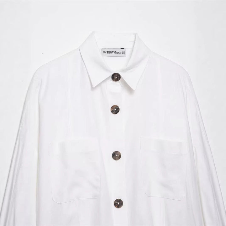 Dam Oversized Skjorta Jacka med Three-Quarter Kimono Ärmar och Utanpåfickor