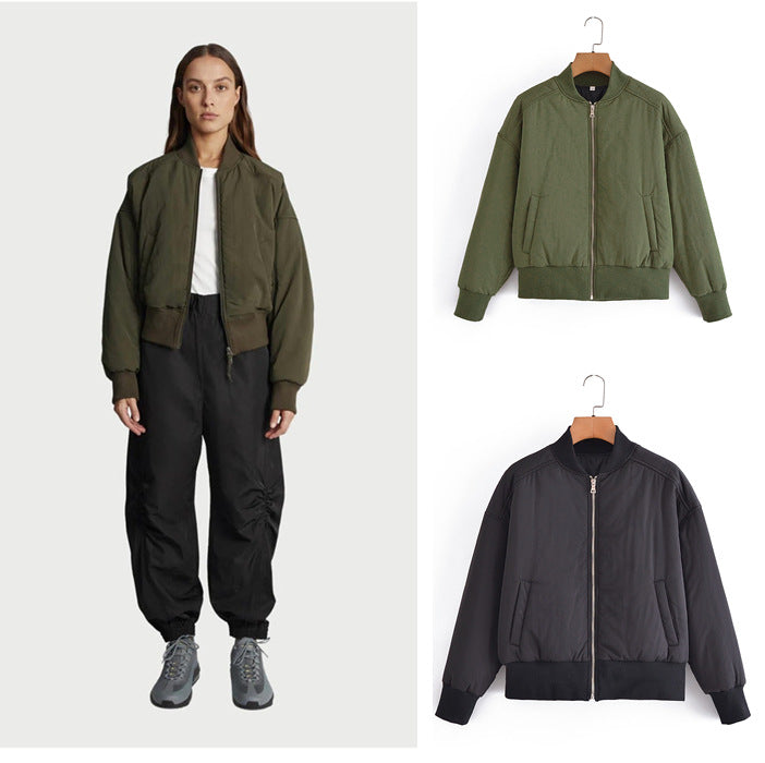 Dam kort vadderad blousonjacka med ribbed fåll