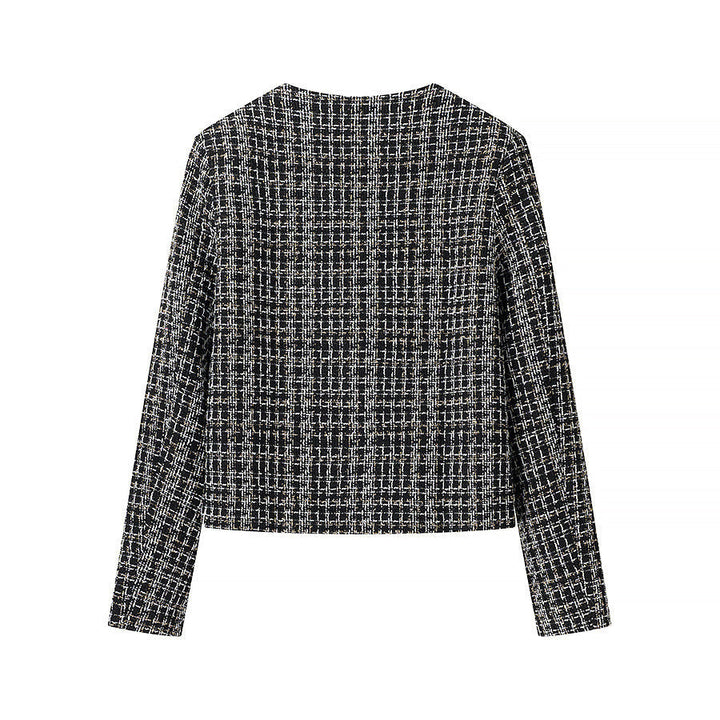 Dam Boucle tweed jacka med Round Neckline, Gold dekorativ knappar och utanpåfickor