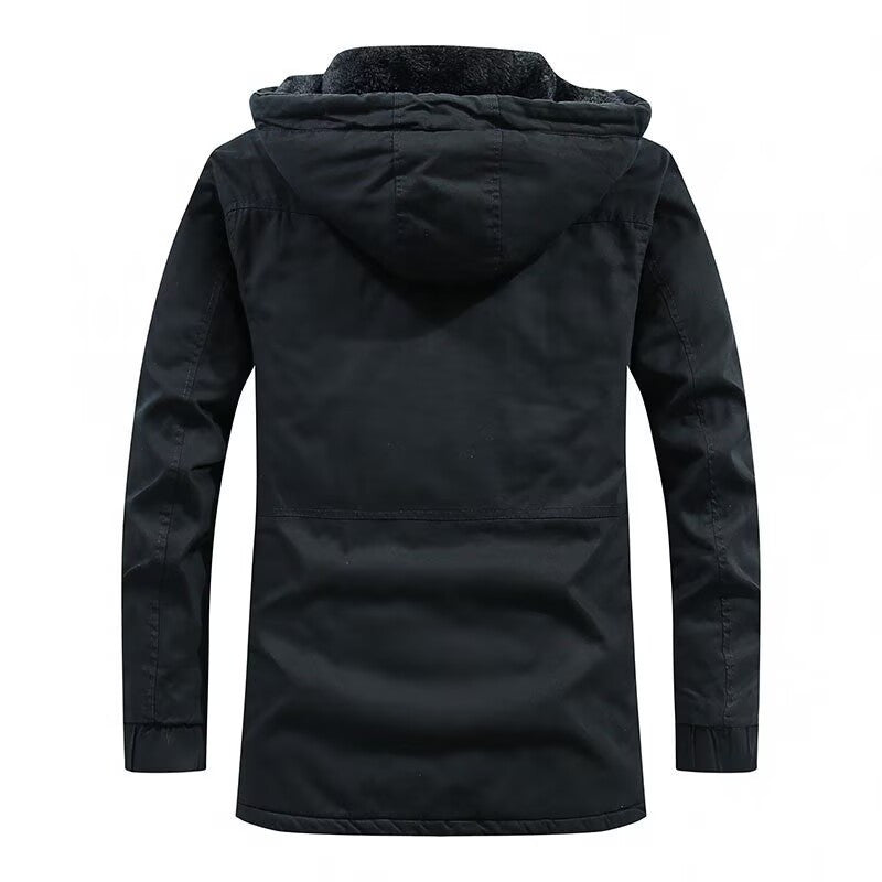 Herr Canvas Parkas med Sherpa Foder, Extended Skärning och Funktion Arm Ficka