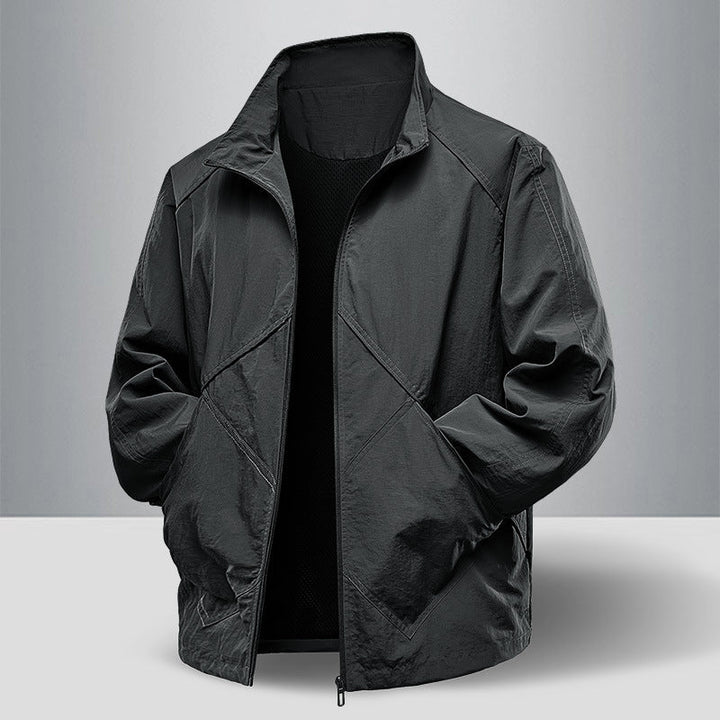 Herr Lätt Technical Zip Jacka med Stående Krage, Raglan Ärmar och Utility Inserts