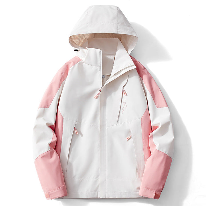 Herr Colorblock softshell Trekker Jacka med huva, dold dragkedjas och sidofickor