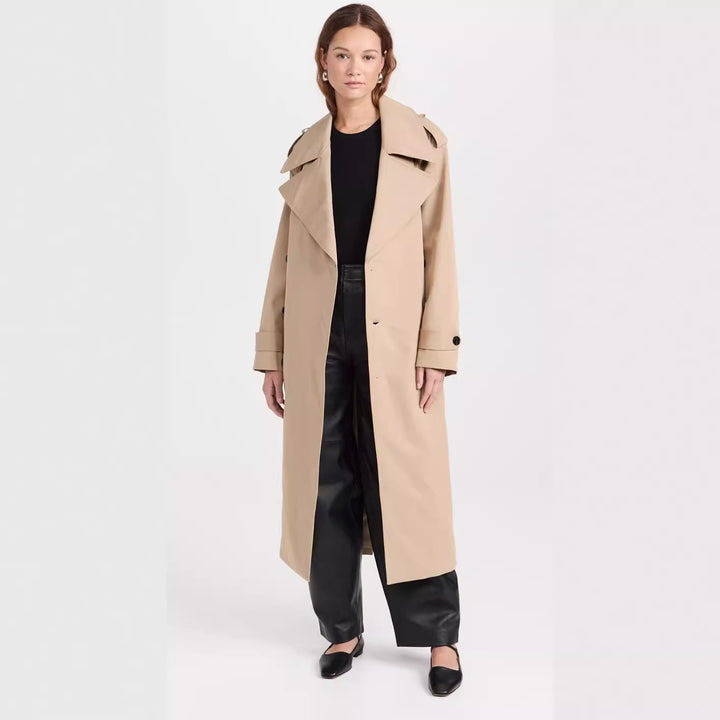 Dam lång trenchcoat gjord bomull Blend med Double-Breasted knappslå, midjebälte och Shoulder Flaps