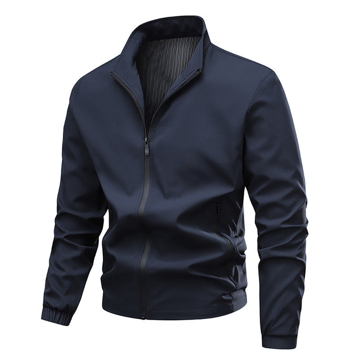 Herr Vattenavvisande Softshell Blouson Jacka med Stående Krage, Tvåvägsdragkedja och Randig Foder