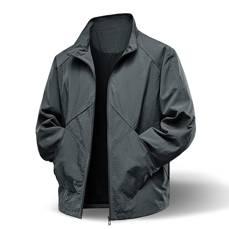 Herr Lätt Technical Zip Jacka med Stående Krage, Raglan Ärmar och Utility Inserts