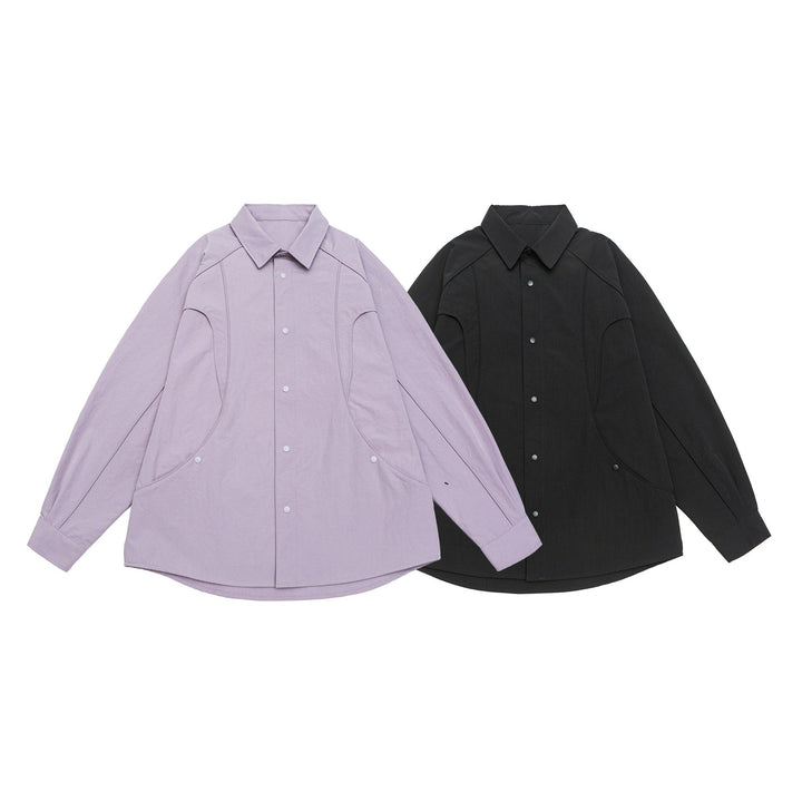 Dam Oversized Skjorta Jacka med Rounded Insert Fickor och Tryckknapp Knappar