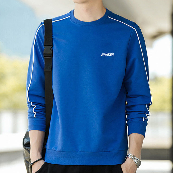 Herr Crewneck College-Tröja med Contrast Piping och Smal Silhuett