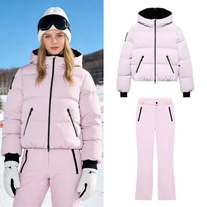 Dam Kort Vadderad Bomber-Stil Jacka med Huva med Elastic Fåll och Zippered Fickor