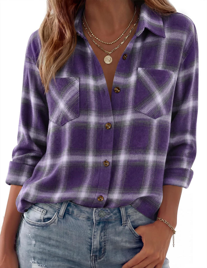 Dam Rutig Oversized Flanell Skjorta Jacka med Bröst Fickor