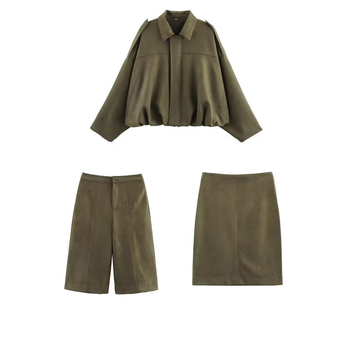 Dam Oversized Mocka Blouson med Kort Fåll och Epaulettes