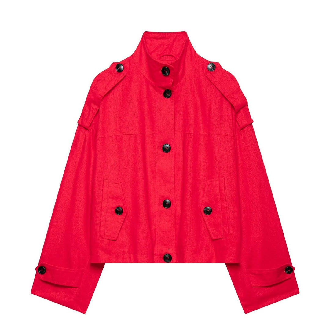 Dam 20+ Kort Cape Trench med Stå Krage och Overlapping Shoulder Straps
