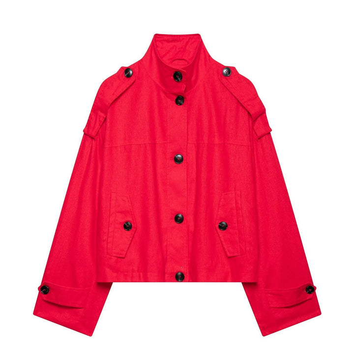 Dam 20+ Kort Cape Trench med Stå Krage och Overlapping Shoulder Straps