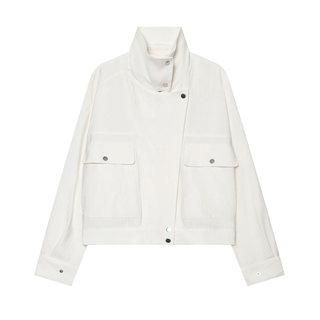 Dam Lätt Vadderad Windbreaker med Stå Krage och Prickig Prick Tryck