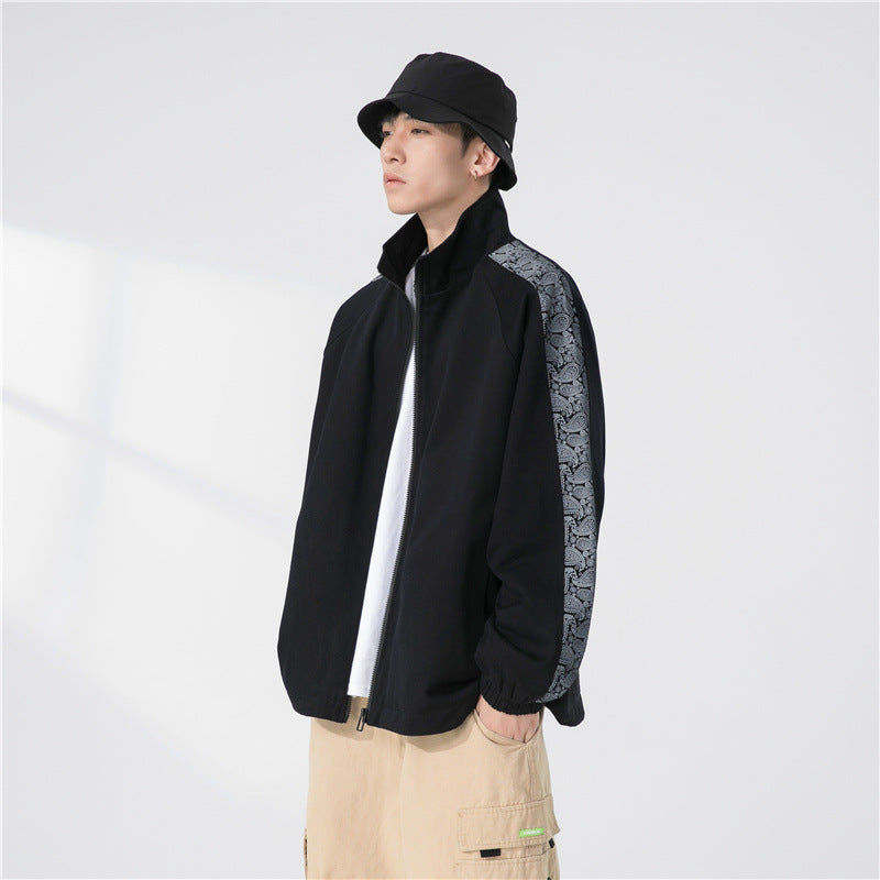 Herr Oversize Övergångs Jacka med Raglan Ärmar, Ståkrage, och Elastisk Muddar