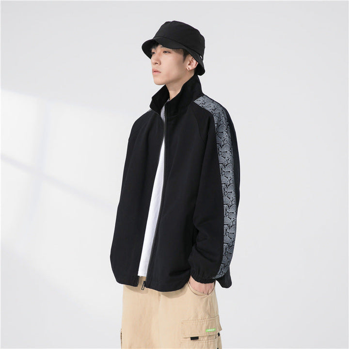 Herr Oversize Övergångs Jacka med Raglan Ärmar, Ståkrage, och Elastisk Muddar