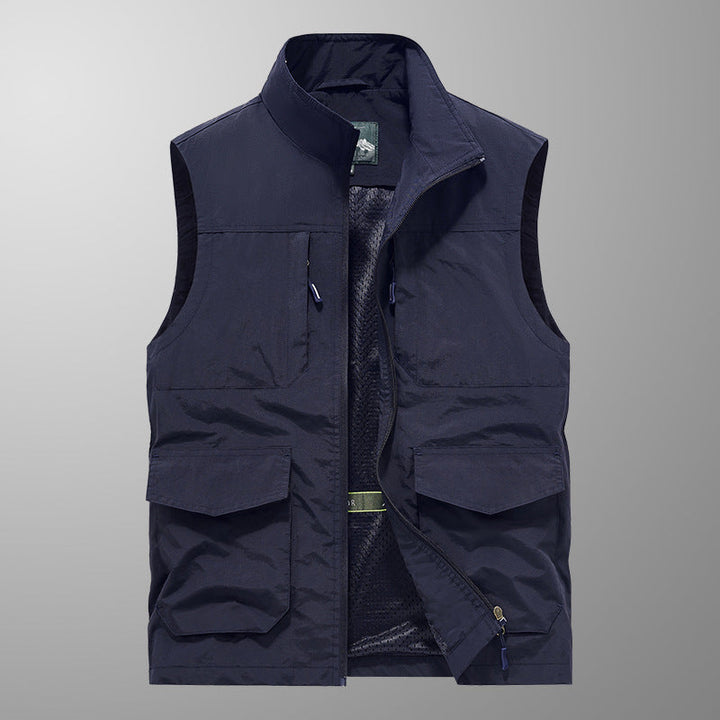 Herr Utility Utomhus Väst med Flera Fickor, Mesh Foder och Ståkrage