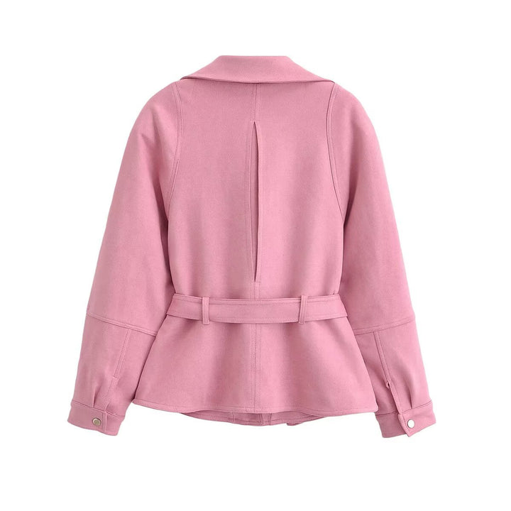 Dam figurnära kort jacka in peplum skärning med bow knytband och asymmetrisk dragkedja