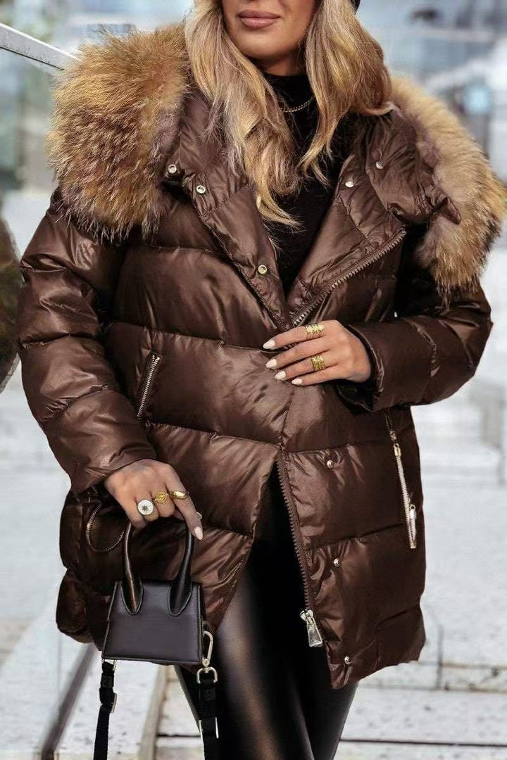 Dam Vinter Down Jacka med Removable Huva och Luxurious Fur Krage