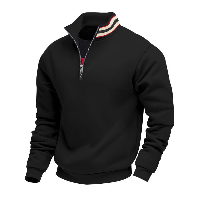 Herr Halv Dragkedja College-Tröja med Sportig Ring Krage och Mjuk Fleece Inner Foder
