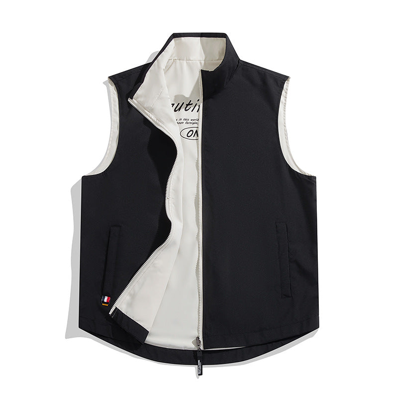 Unisex Reversible vadderad väst med hög krage, vindtät Outer lagerplagg och Contrasted innerfoder