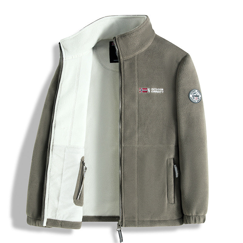 Herr Fleece Jacka med Microfleece Inre Foder, Stående Krage och Tvåvägsdragkedja