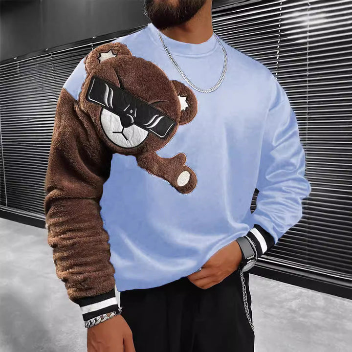 Herr College-Tröja med Plush Bear Appliqué