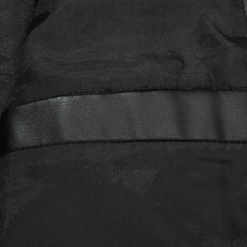 Herr Slim-Fit Konstläder Zip Jacka med Ståkrage och Söm Panels