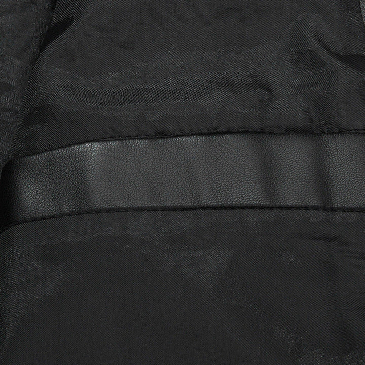 Herr Slim-Fit Konstläder Zip Jacka med Ståkrage och Söm Panels