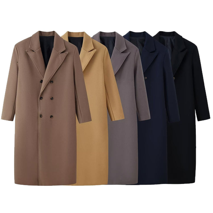 Herr Double-Breasted lång kappa med Smal Lapels och Straight Skärning