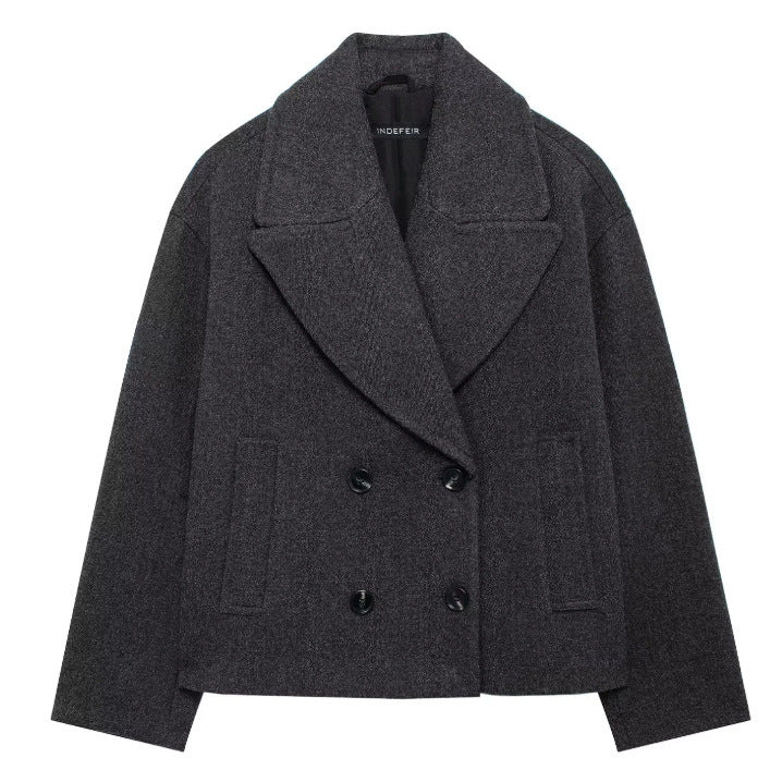 Dam 300+ Kort Double-Breasted Ull Blend Blazer med Wide Lapels
