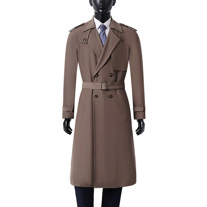 Herr Klassisk Double-Breasted Trench Kappa Tillverkad av Lätt Ullblandning med Sjalkrage Krage och Axelklaffar