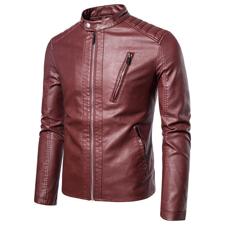 Herr Mode Läderimitation Jacka med Quiltad Detaljer