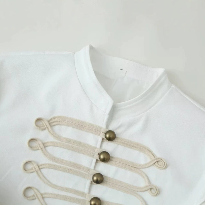 Dam Military Inspired kort Stand krage jacka med dekorativ Cords och Brass knappar