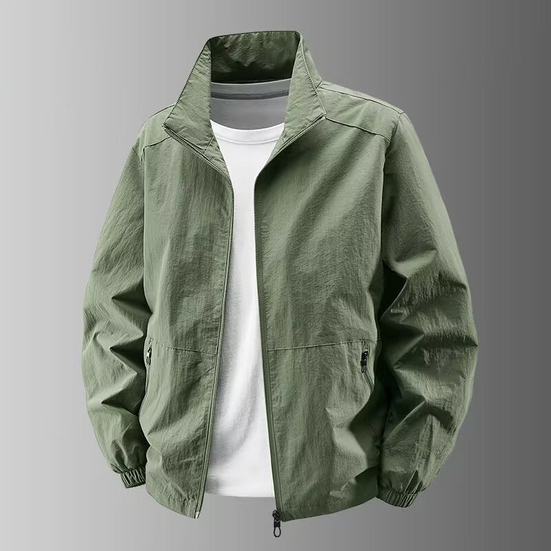 Herr Ultra-lätt urban Windbreaker med ståkrage, tvåvägs Dragkedja och elastiska muddar