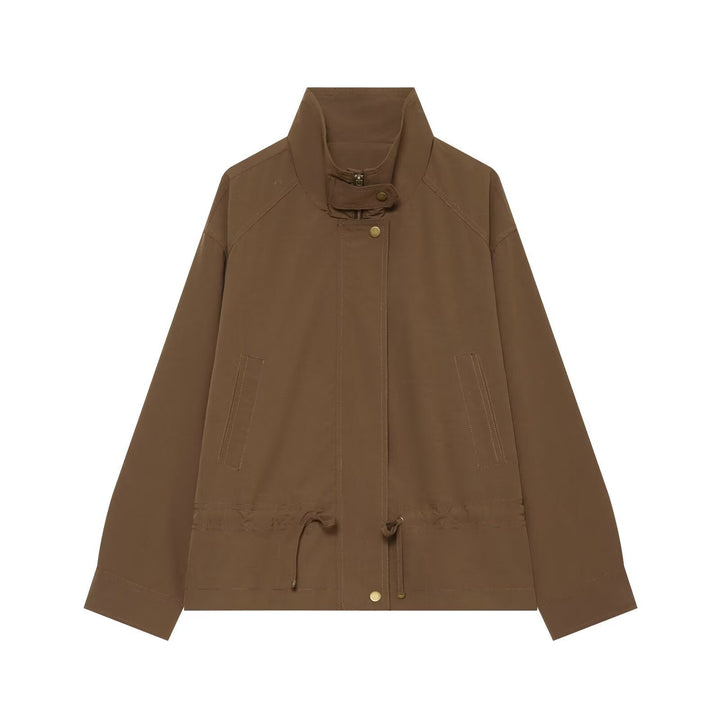 Dam Övergångsjacka med Standing Krage, Drawstring och Utility Fickor
